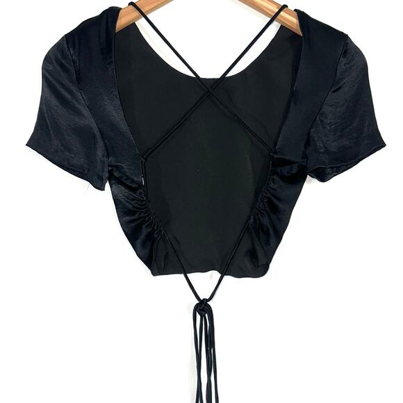 Zara Black Satin Open Back Strappy Criss Cross Crop Top Size XS - Picture 5 of 14